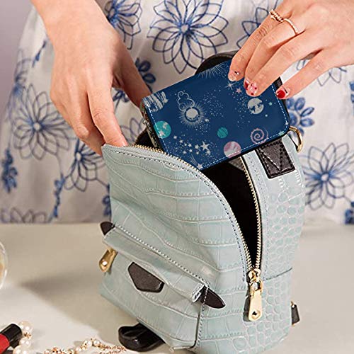 Titular de la Tarjeta de crédito para Hombres Dibujos Animados Cute Alien Planet Spacecraft Estuche para Tarjetas Cartera de Cuero Cuero de la PU Cremallera Alrededor Titulares de Tarjetas de tamaño