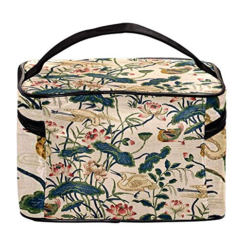 TIZORAX Pájaros y Pato mandarín en Lotus Pond Bolsa de cosméticos Estuche de Viaje de Viaje Caja de Organizador de Maquillaje Grande