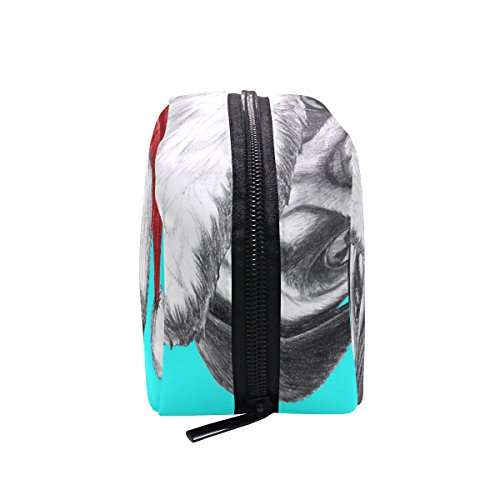 TIZORAX Retrato de Perro Pug con Sombrero de Santa Bolsa de Cosmética Bolsa de Maquillaje Organizador Bolsa de Viaje