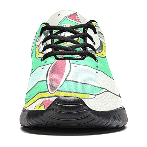 TIZORAX Zapatillas de correr para hombre, con diseño de osito en cohete volador, de malla transpirable para caminar, senderismo, tenis, color Multicolor, talla 42 2/3 EU