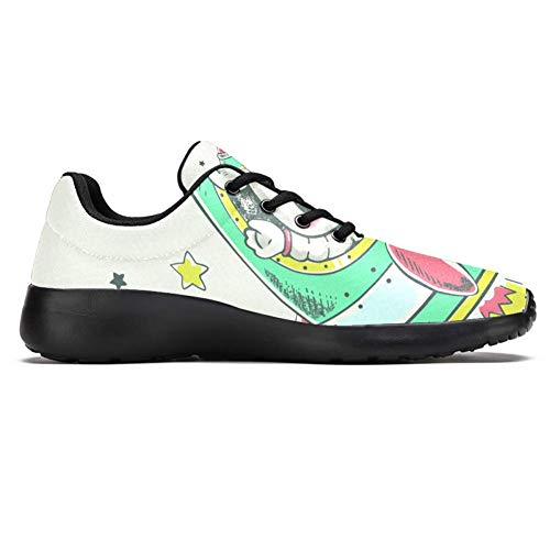 TIZORAX Zapatillas de correr para hombre, con diseño de osito en cohete volador, de malla transpirable para caminar, senderismo, tenis, color Multicolor, talla 42 2/3 EU