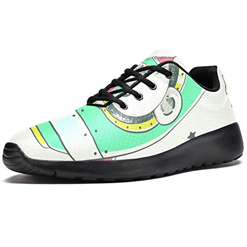 TIZORAX Zapatillas de correr para hombre, con diseño de osito en cohete volador, de malla transpirable para caminar, senderismo, tenis, color Multicolor, talla 42 2/3 EU