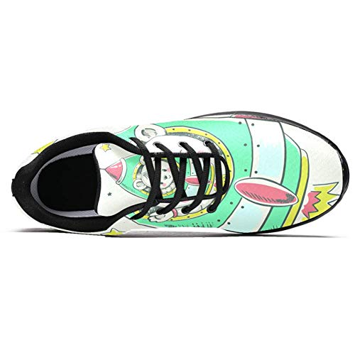 TIZORAX Zapatillas de correr para hombre, con diseño de osito en cohete volador, de malla transpirable para caminar, senderismo, tenis, color Multicolor, talla 42 2/3 EU