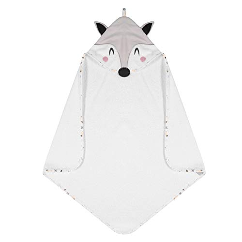Toalla Bebe con Capucha Niño y Niña - Capucha Cabecita de Zorro-Toalla de baño 100% Algodón Ecológico, Certificado OEKO TEX, Sin Productos Químicos - Albornoz Bebe 70x70cm, 0-12 Meses - Gris