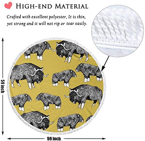 Toalla De Playa Redonda Buey Almizclero Animal Ártico Mostaza De Groenlandia Tapiz De Borla De Yoga Toalla Multifuncional Absorbente Microfibra Mantón De Playa Mantel De Picnic Colcha Mantel
