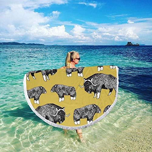 Toalla De Playa Redonda Buey Almizclero Animal Ártico Mostaza De Groenlandia Tapiz De Borla De Yoga Toalla Multifuncional Absorbente Microfibra Mantón De Playa Mantel De Picnic Colcha Mantel
