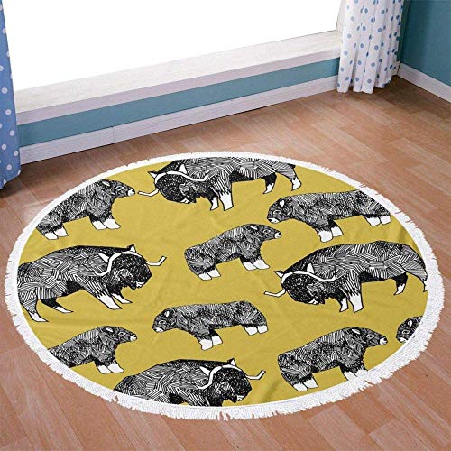 Toalla De Playa Redonda Buey Almizclero Animal Ártico Mostaza De Groenlandia Tapiz De Borla De Yoga Toalla Multifuncional Absorbente Microfibra Mantón De Playa Mantel De Picnic Colcha Mantel