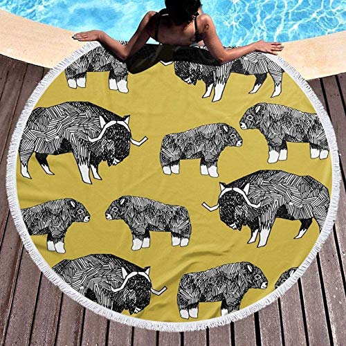 Toalla De Playa Redonda Buey Almizclero Animal Ártico Mostaza De Groenlandia Tapiz De Borla De Yoga Toalla Multifuncional Absorbente Microfibra Mantón De Playa Mantel De Picnic Colcha Mantel