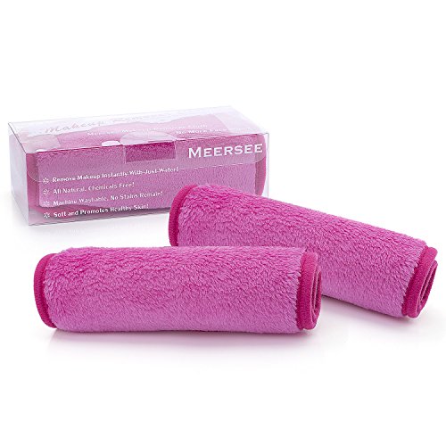 Toallitas para desmaquillaje, Meersee Toalla de Microfibra desmaquillante borrador del paño de limpieza elimina el maquillaje con agua,Pack de 2 (Rosa)