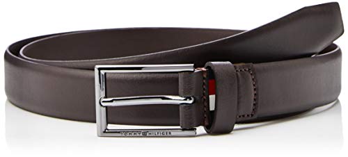 Tommy Hilfiger Cinturón de Diseño Fino en Piel de Acabado Liso y Hebilla de Metal Pulido, Marrón (Brown), 105 (Talla del fabricante: 90.0) para Hombre