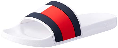 Tommy Hilfiger Hombre Esenciales Deslizadores de la Piscina de la Bandera, Blanco, 43 EU
