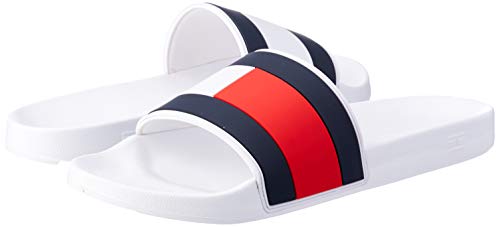 Tommy Hilfiger Hombre Esenciales Deslizadores de la Piscina de la Bandera, Blanco, 43 EU