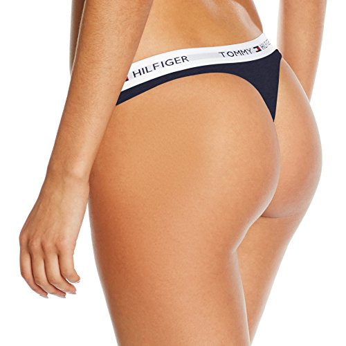 Tommy Hilfiger Tanga de Algodón Cintura elástica con el Logo, Azul (Navy Blazer), M para Mujer