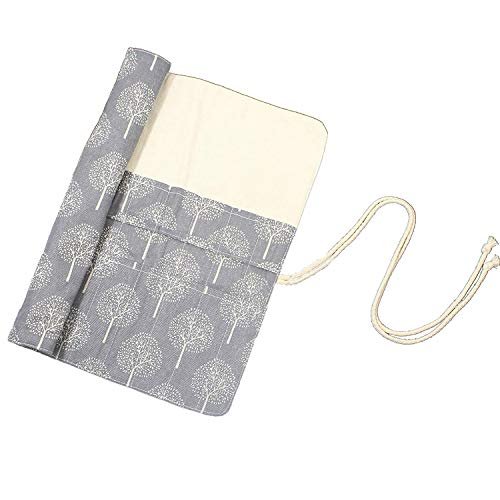 TOOGOO 20 Hoyos 15 Pulgadas Estuche para Pinceles de Artista Estuche Enrollable Bolso para Bolsa de Lona (áRbol Gris Sin Pinceles)