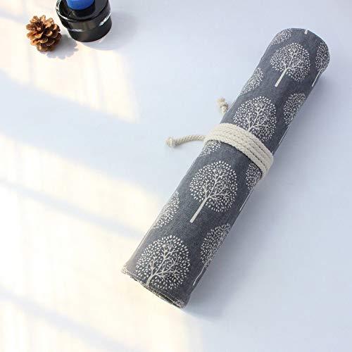 TOOGOO 20 Hoyos 15 Pulgadas Estuche para Pinceles de Artista Estuche Enrollable Bolso para Bolsa de Lona (áRbol Gris Sin Pinceles)