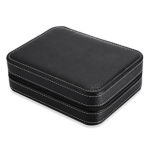 TOOGOO Caja De Relojes con Cremallera Negra Estuche De Viaje – Colección Organizador De Reloj - Cuero De La PU (Negro-4 Ranuras)