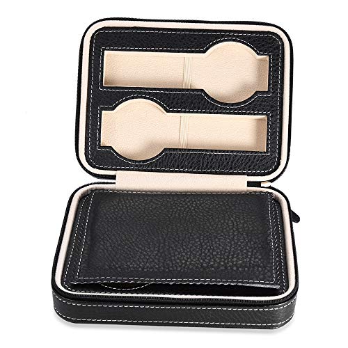 TOOGOO Caja De Relojes con Cremallera Negra Estuche De Viaje – Colección Organizador De Reloj - Cuero De La PU (Negro-4 Ranuras)