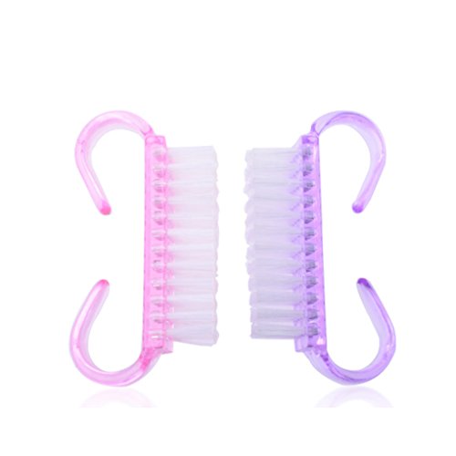 Topker Misscheering Rosa/Púrpura Cepillo de Uñas de Plástico Cepillo Limpio de Polvo de Tamaño Pequeño Nail Arts Herramientas de Manicura Mini Estilo Color Aleatorio