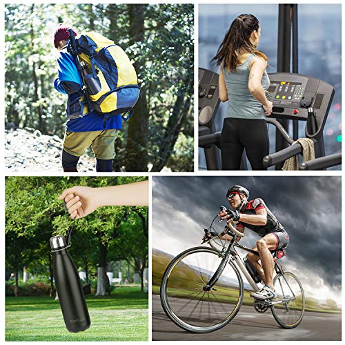 TOPLUS Botella de Agua Acero Inoxidable 304 Termo - 500ml, Termo Sin BPA Ecológica Reutilizable, Botella Termica con Pajita y Filtro para Niños & Adultos, Deporte(Black)