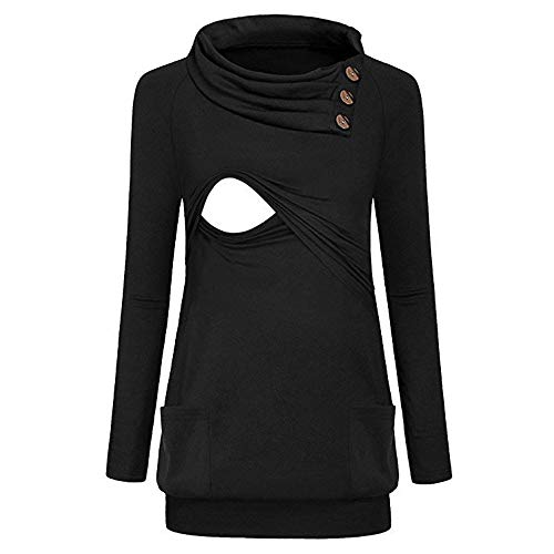 Tops de Lactancia para Mujeres STRIR Camisetas de Mujer Embarazada de Lactancia Camisetas de Lactancia Imprimir Camiseta de Manga Larga Camisetas cómodas para Mujeres (XL, Negro)