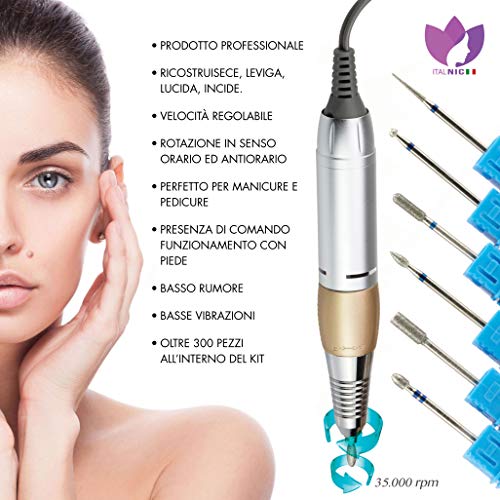 Torno Para Uñas Profesional 35000 Rpm Kit Utensilios Fresas Pulidor Limador Electrica De Cuticulas Manicura Pedicura 6 Puntas Y 300 Recambios Para Limar Esmalte Semipermanente Accesorios Set Taladro