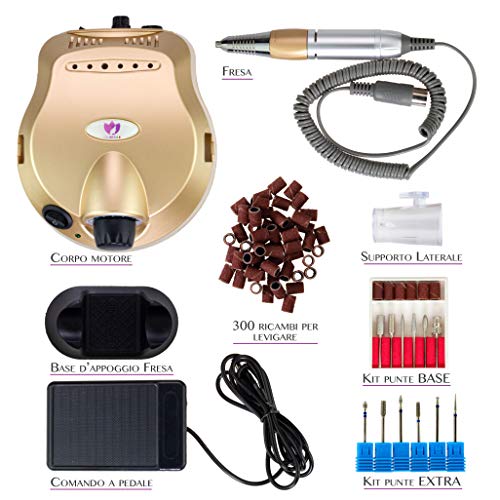 Torno Para Uñas Profesional 35000 Rpm Kit Utensilios Fresas Pulidor Limador Electrica De Cuticulas Manicura Pedicura 6 Puntas Y 300 Recambios Para Limar Esmalte Semipermanente Accesorios Set Taladro