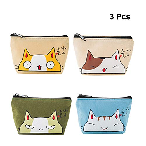 TOYANDONA 3 unids Gato de Dibujos Animados Impreso Monedero Encantador Impermeable Oxford Tela Carteras con Cremallera Titular de la Tarjeta (Color al Azar)