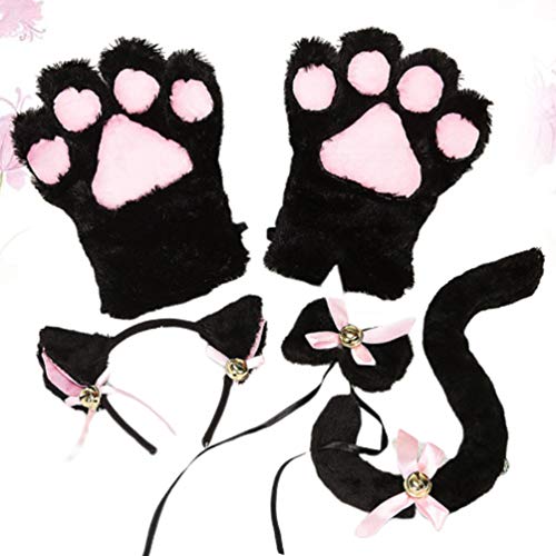 Toyvian 5 Piezas Disfraz Adorable de Gato Conjunto de Cola Orejas Collar Patas Guantes para Fiesta Halloween Cosplay