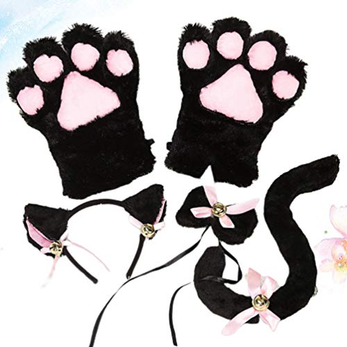 Toyvian 5 Piezas Disfraz Adorable de Gato Conjunto de Cola Orejas Collar Patas Guantes para Fiesta Halloween Cosplay