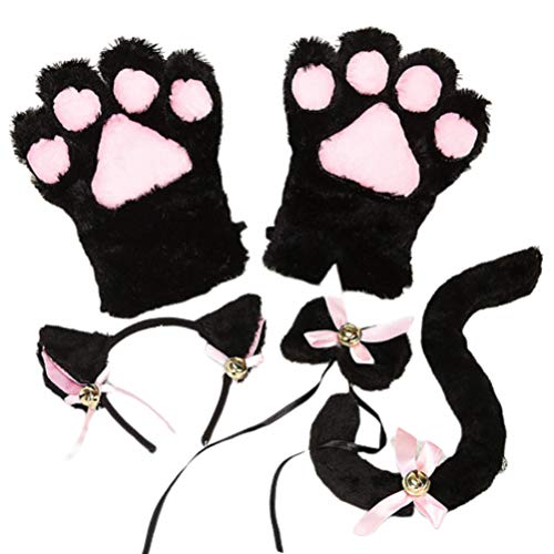 Toyvian 5 Piezas Disfraz Adorable de Gato Conjunto de Cola Orejas Collar Patas Guantes para Fiesta Halloween Cosplay