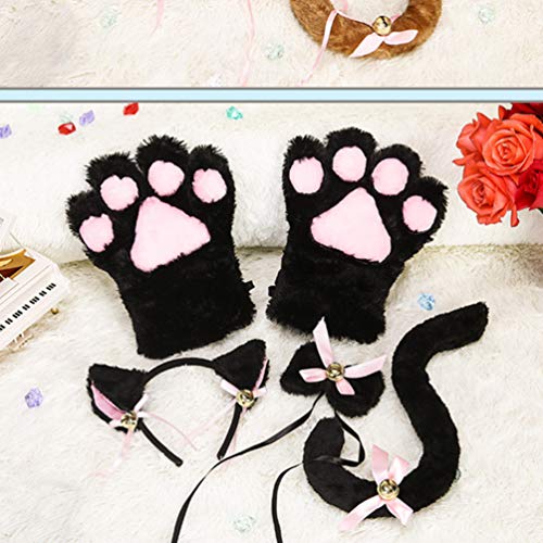 Toyvian 5 Piezas Disfraz Adorable de Gato Conjunto de Cola Orejas Collar Patas Guantes para Fiesta Halloween Cosplay