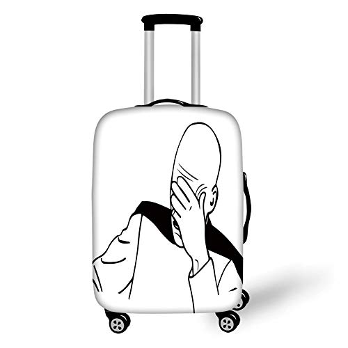 Travel Luggage Cover Suitcase Protector,Humor Decor,Captain Picard Face Palm Troll Guy Meme Caption Super Fun Online Illustration,Black White，for Travel,L