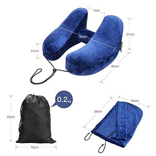 Trayousin Trayousin Almohada Viaje Hinchable, Almohada Cuello con Capucha Forma H Soporte Confort Cervical, Almohada de Viaje Portátil para Avión Coche Tren Oficina