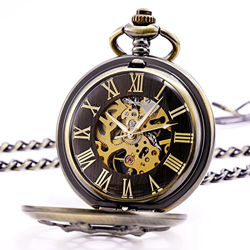 Tree weto Taschenuhr con cadena hombre Bronce doppelabdeckungen Números Romanos Retro Reloj Taschenuhren mecánico Pocket Watch