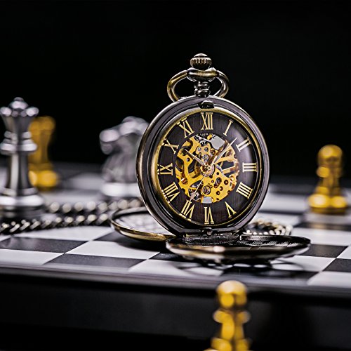 Tree weto Taschenuhr con cadena hombre Bronce doppelabdeckungen Números Romanos Retro Reloj Taschenuhren mecánico Pocket Watch