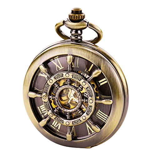 Tree weto Taschenuhr con cadena hombre Bronce doppelabdeckungen Números Romanos Retro Reloj Taschenuhren mecánico Pocket Watch