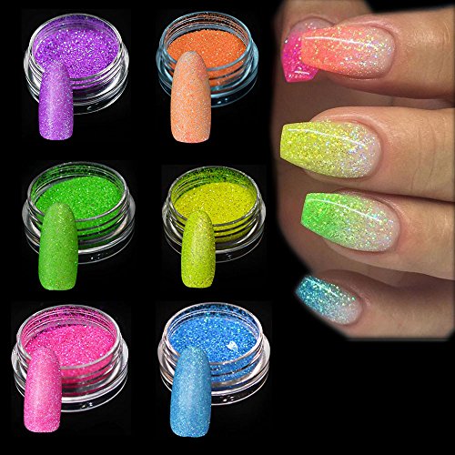Trendy Nail 1g 6 unids/set Nueva Llegada Nail Art Glitters Decoración Fluorescencia Shinning Nails Glitter Powder Dust JIYG01-06