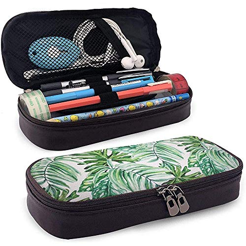 Tropical Banana Tree Leaves Funda de cuero para lápices, bolsa de maquillaje de viaje, estuche para bolsa