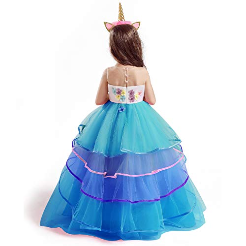 TTYAOVO Vestido de Fiesta con Volantes de Princesa sin Mangas para Niñas Tamaño（120） 4-5 Años 07 Azul