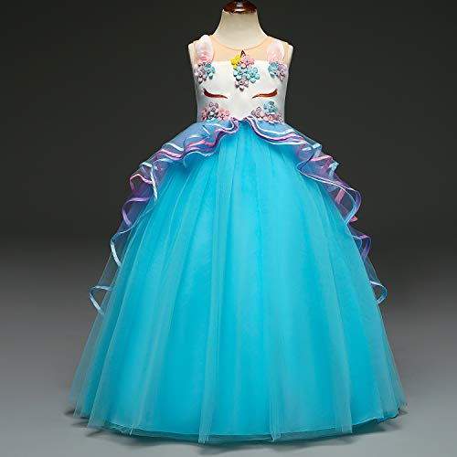 TTYAOVO Vestido de Fiesta con Volantes de Princesa sin Mangas para Niñas Tamaño（120） 4-5 Años 07 Azul