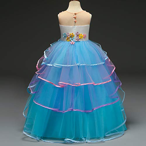 TTYAOVO Vestido de Fiesta con Volantes de Princesa sin Mangas para Niñas Tamaño（120） 4-5 Años 07 Azul