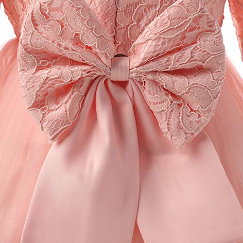 TTYAOVO Vestido de Tul de Manga Larga de la Boda de la Dama de Honor de la Princesa de Las Muchachas del Bebé 4-5 Años Rosado