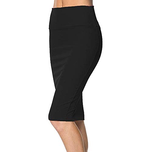 TUDUZ Mujeres Falda Midi Cintura Alta Elasticidad Bodycon Tubo Falda LáPiz CóModo Falda para Ropa De Oficina (Negro, XL)