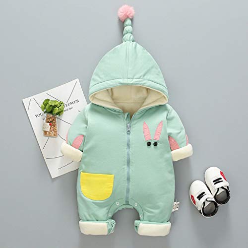 TUDUZ Sudadera con Capucha Unisex Bebé Manga Larga Tops Impresión De Ojos de Oreja Animal Abrigo Cremallera Mono (Verde, 90)