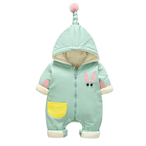 TUDUZ Sudadera con Capucha Unisex Bebé Manga Larga Tops Impresión De Ojos de Oreja Animal Abrigo Cremallera Mono (Verde, 90)