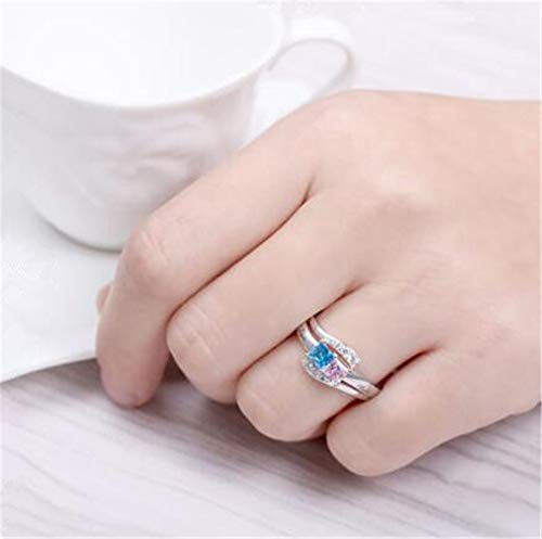 TWinkle Anillo con Nombre Grabado Personalizados con 2 Nombres y 2 Piedras natales de Forma Cuadrada Anillo de Compromiso(Oro-23.5)