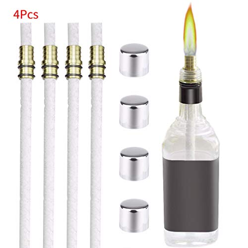 TwoCC❤ Queroseno + Mecha, Juego de 4 Antorchas de Vino con 4 Mechas de Antorcha de Larga Duración, Marco de Mecha de Latón