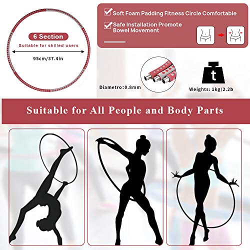 TYCOLIT Hula Hoop Fitness Desmontable, Professional Hula Hoop Adultos Fitness 1.2kg para Adelgazar, Ancho Ajustable (19-37in)，Aro de Fitness con Caja de Color