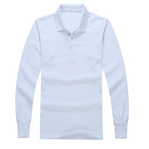 U/A Camisa de manga larga de algodón para hombre, solapa Blanco blanco L