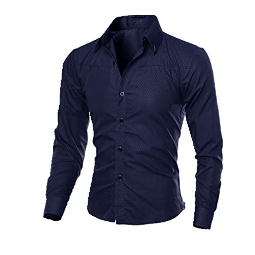 U/A Camisa formal para hombre, de manga larga, de manga larga, ajustada, para trabajo de negocios Azul azul L